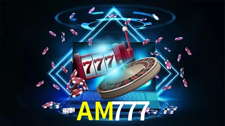 Escena dinámica inspirada en casino con iluminación AM777, cartas, fichas e íconos de juegos digitales en un espacio moderno de juegos.