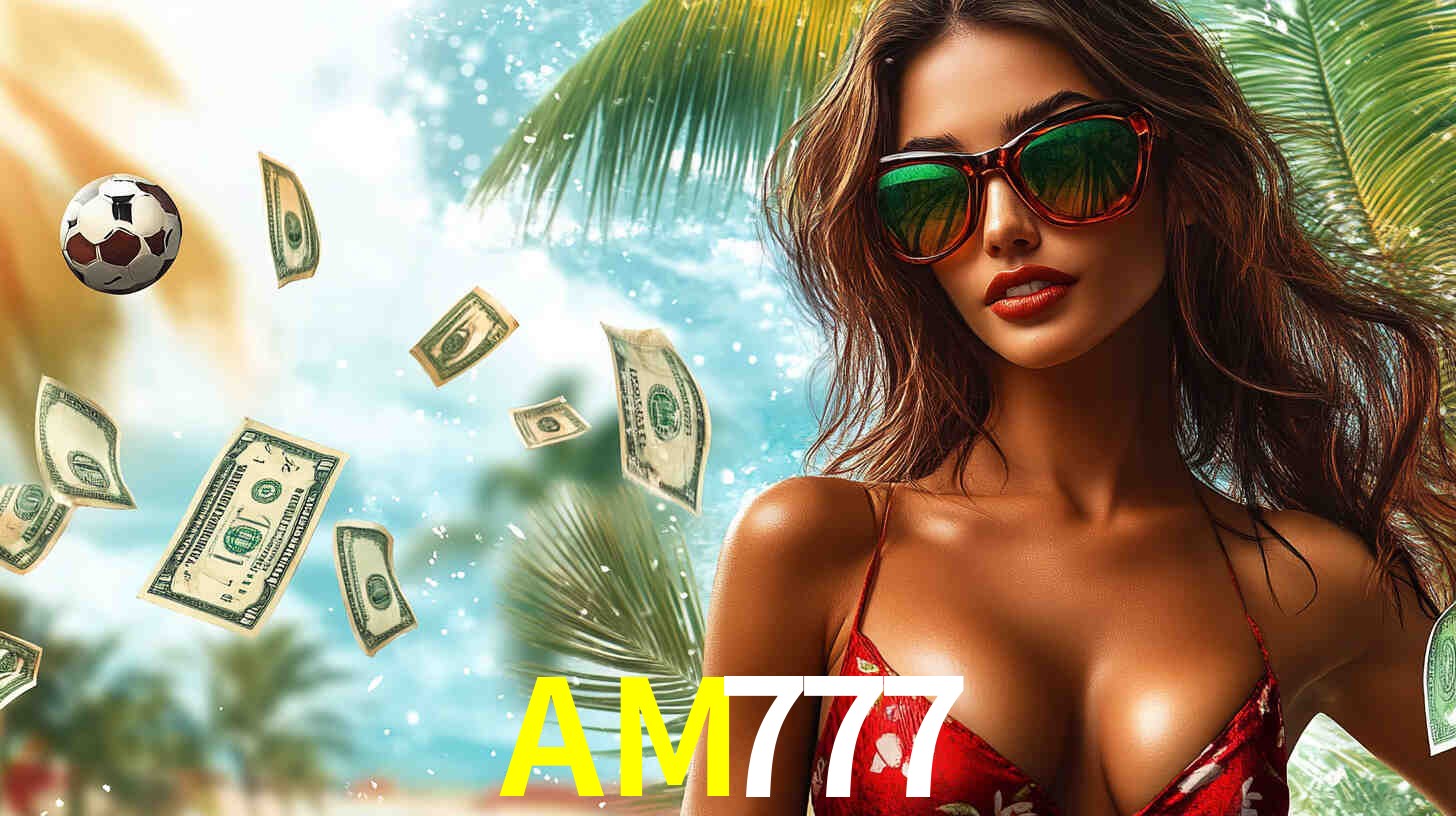 Una escena digital vívida inspirada en casino con AM777 mostrado prominentemente, luces brillantes, fichas, cartas y acentos dorados.